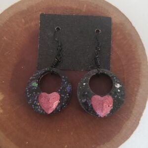Black and Pink Heart Earrings